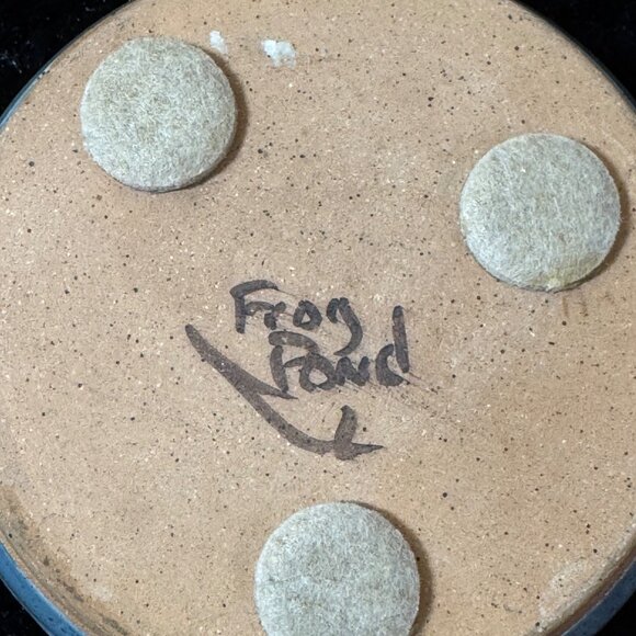 Frog Pond Pottery Seagrove NC Hand Thrown Bowl Multicolor Blues Glazed Signed - Picture 6 of 7